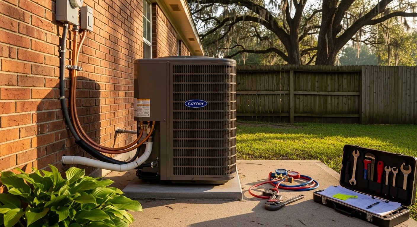 HVAC technician installing air conditioning system